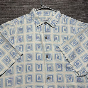 Tommy Bahama Hawaiian Shirt Men's XL Blue Geometric Squares Short Sleeve Silk